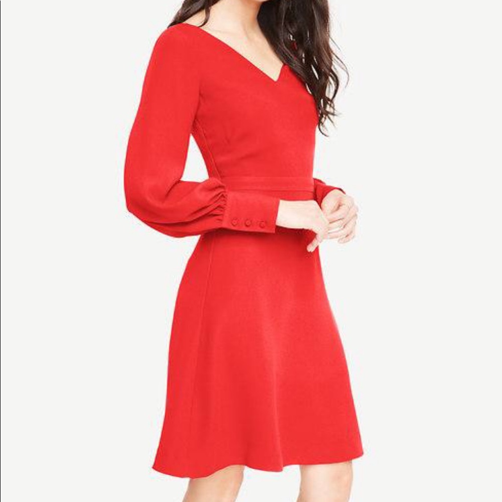 Ann Taylor Lantern Sleeve Flare Dress